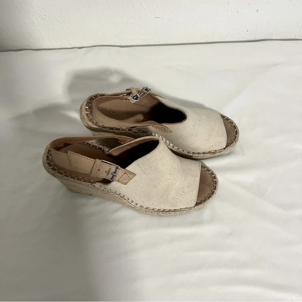Toms Women's Monica Espadrille Wedge Open Toe Sandal Shoe Casual Size 7.5W EUC